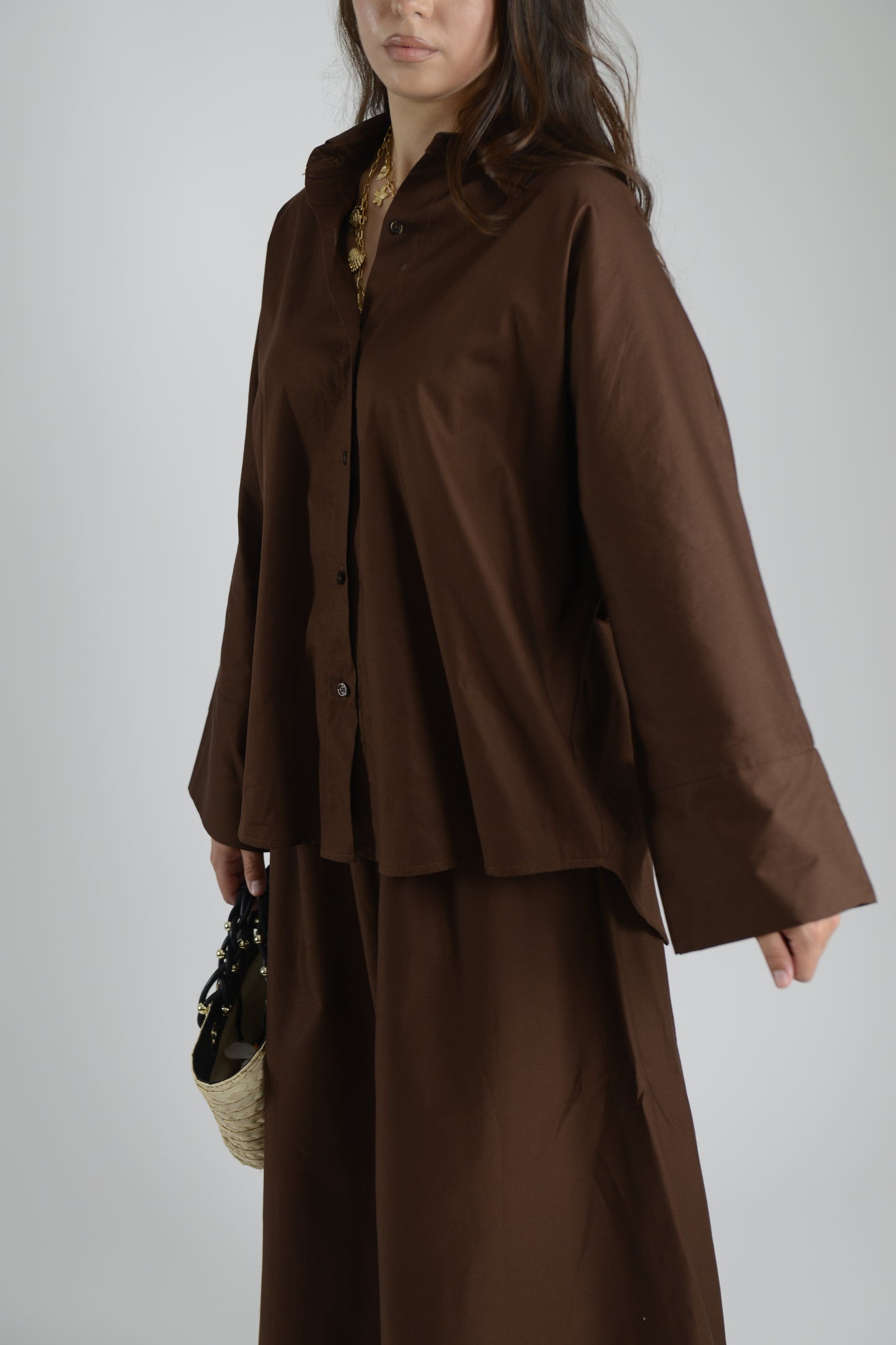 Ensemble fluide chemise jupe longue marron