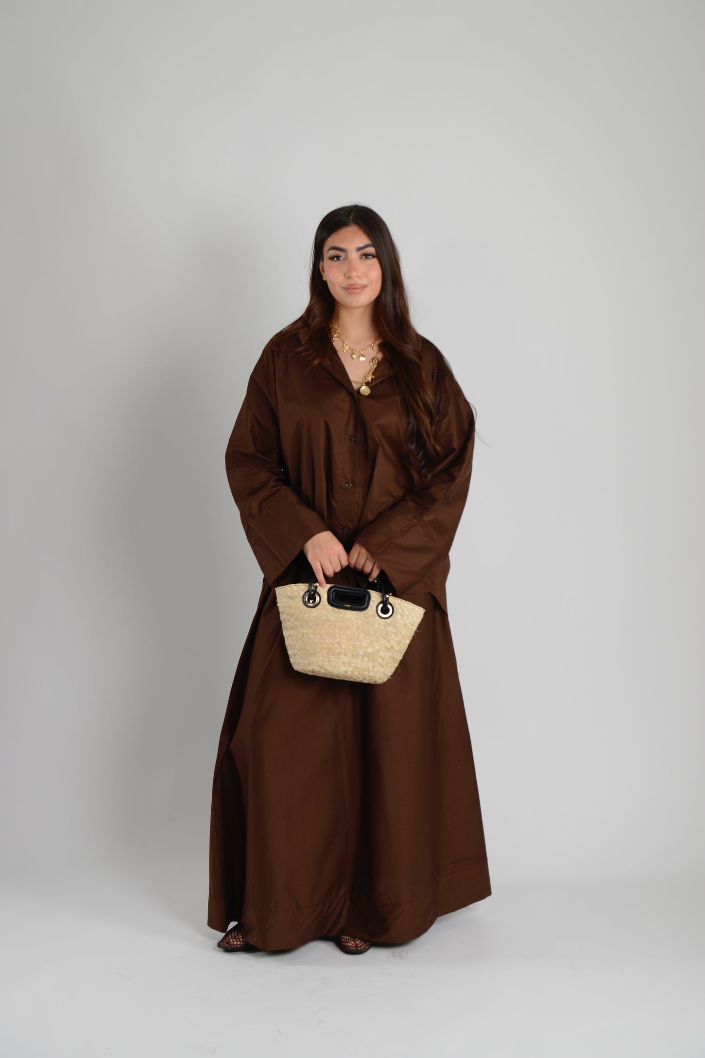 Ensemble fluide chemise jupe longue marron