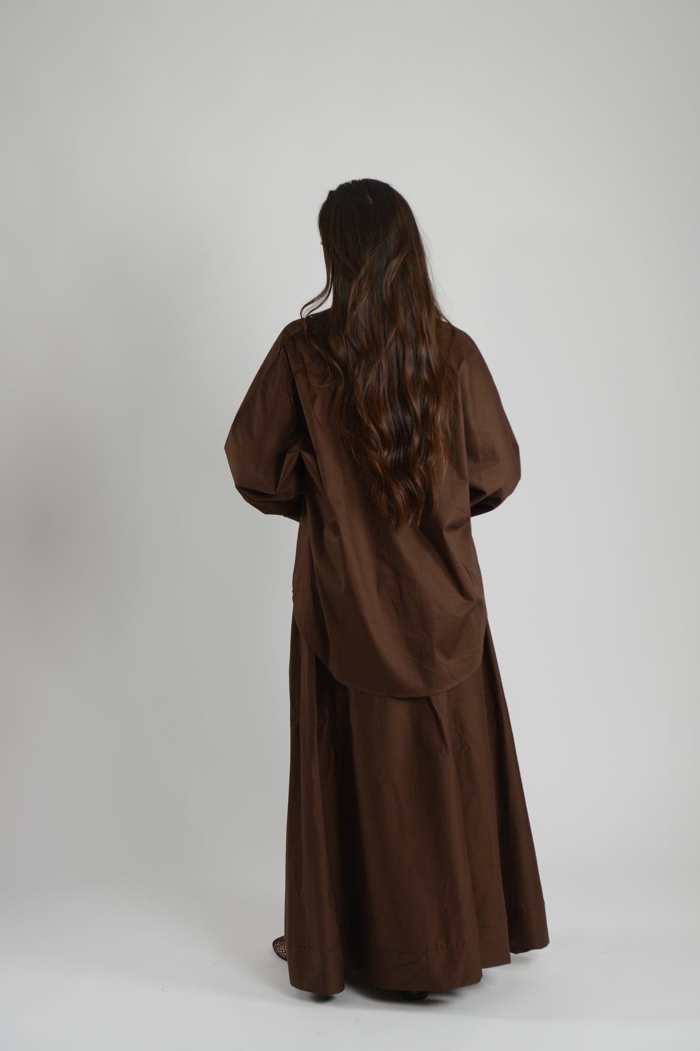 Ensemble fluide chemise jupe longue marron