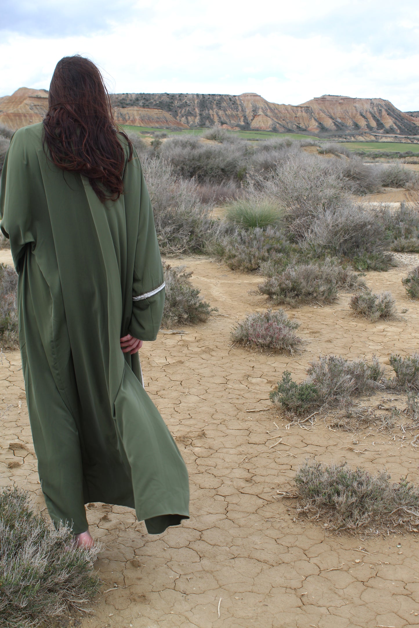Kimono long abaya dubai kaki dahlia