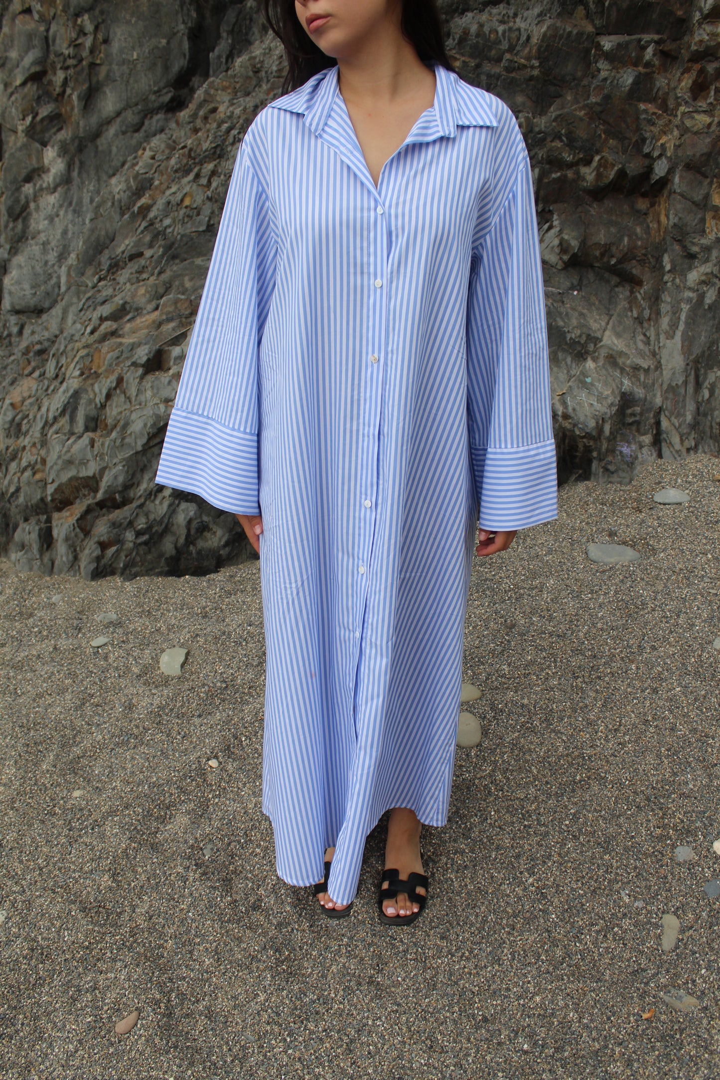 robe chemise bleu rayée