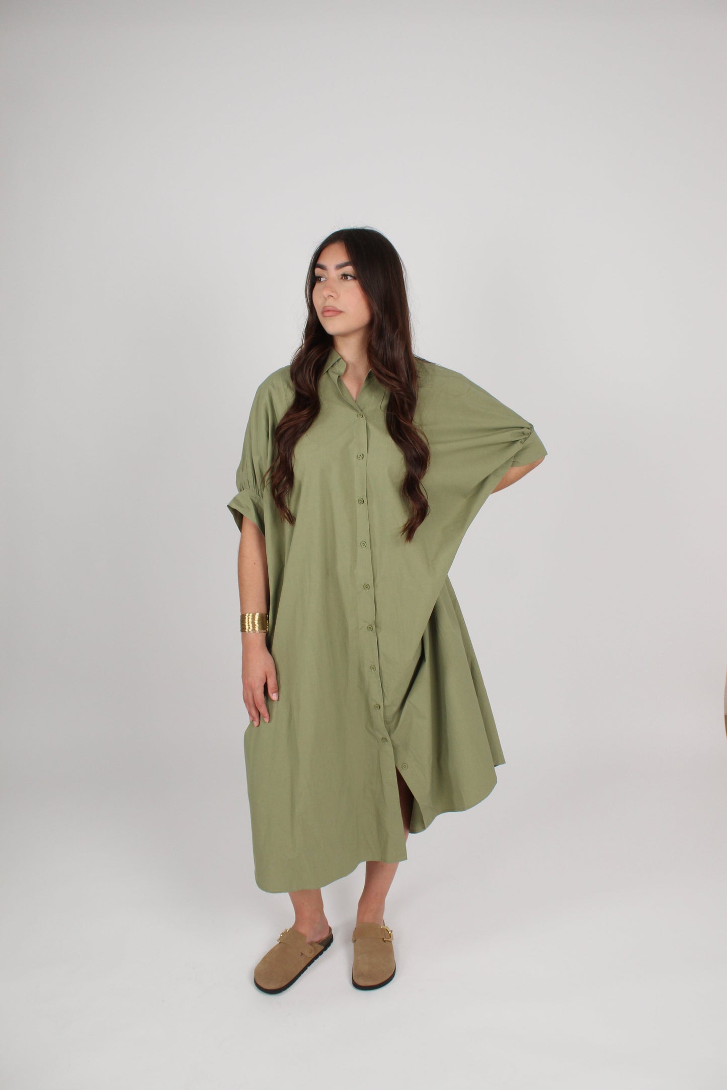 Robe chemise ample kaki