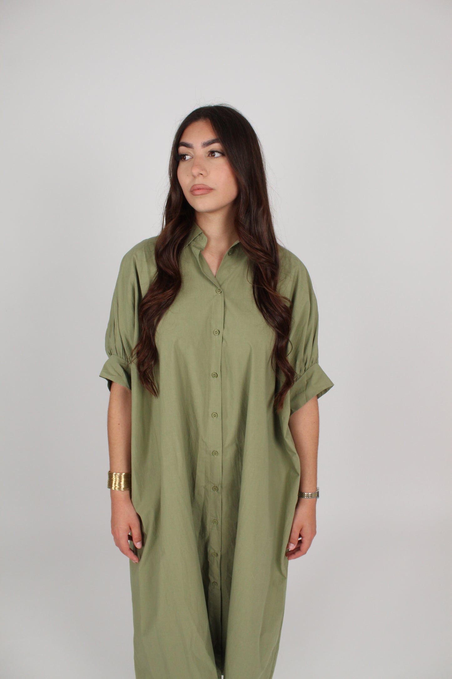 Robe chemise ample kaki