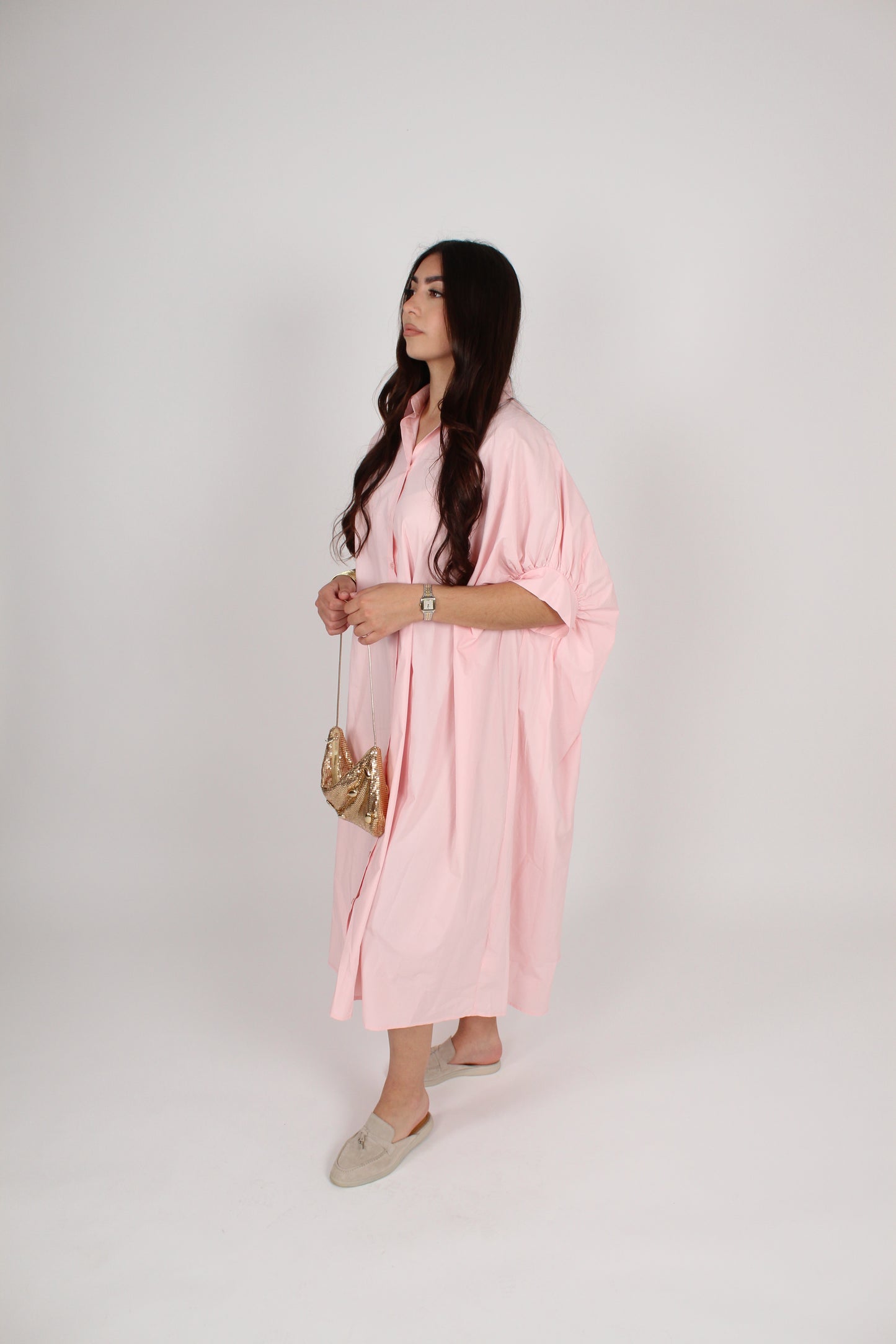 Robe chemise ample rose