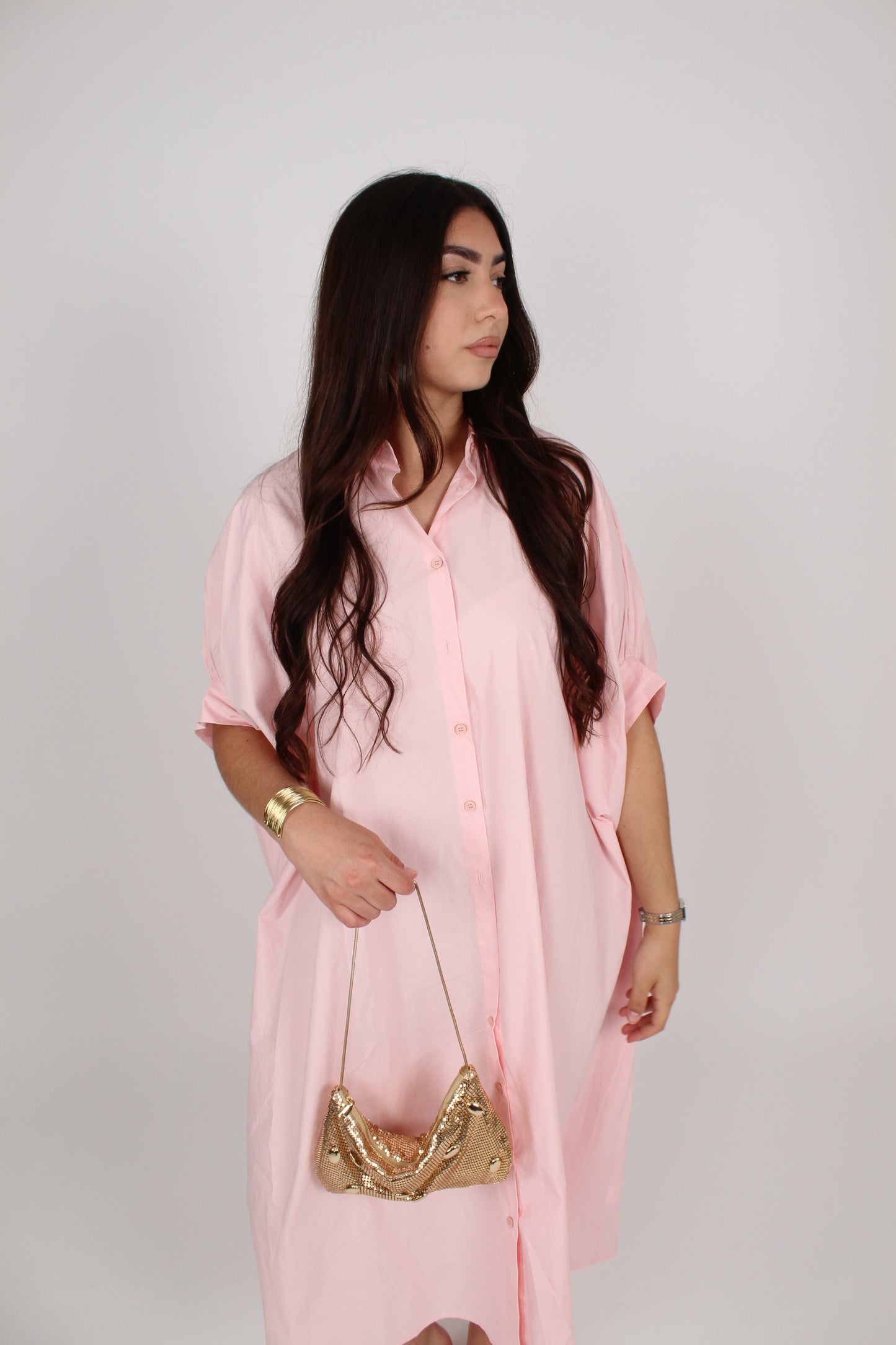 Robe chemise ample rose