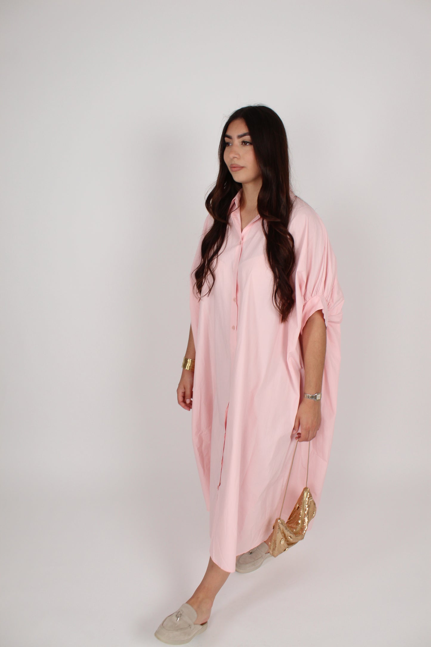 Robe chemise ample rose