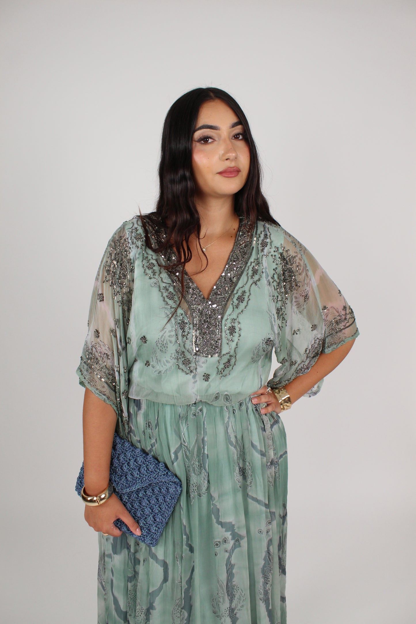 Robe longue bohème bleu