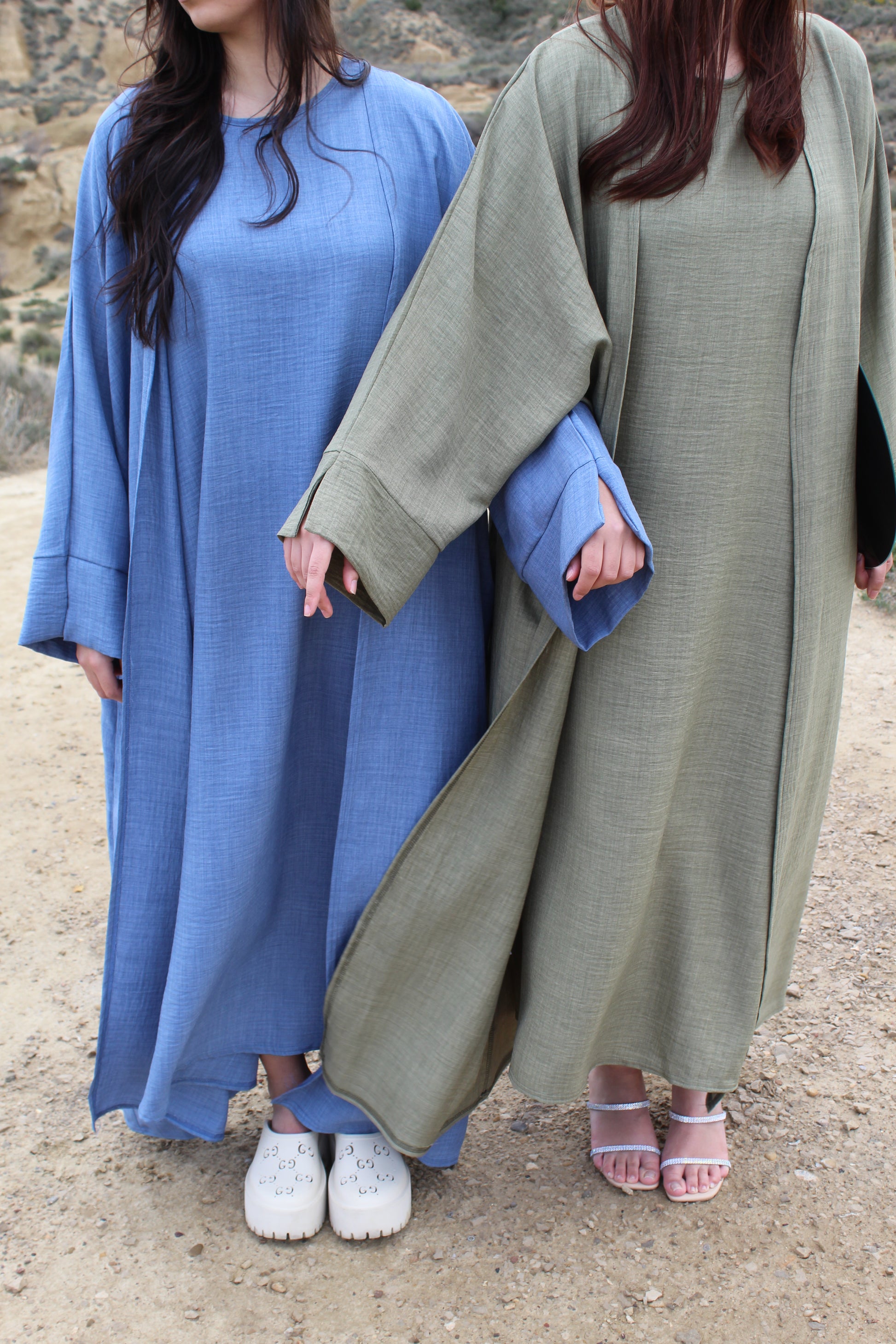 abaya robe longue dahlia kaki bleue