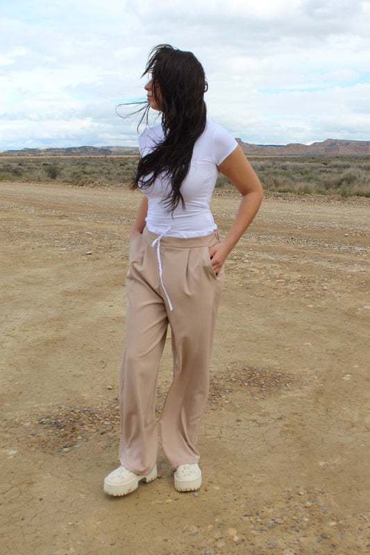 pantalon effet caleçon intégré beige Dahlia 