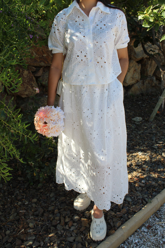 ensemble bohème blanc jupe chemise 