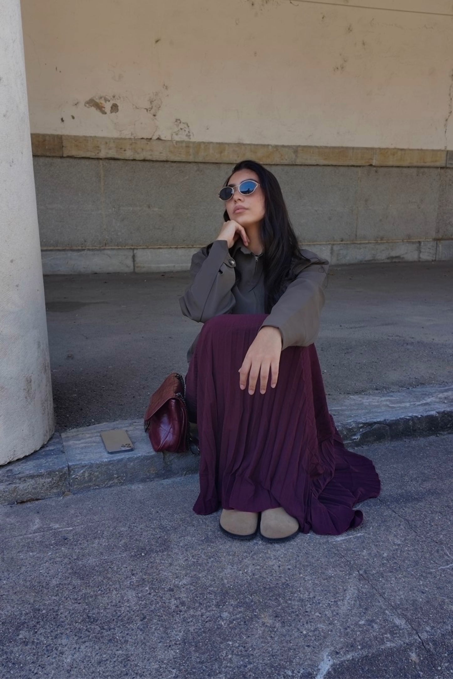 Jupe plissé longue bordeaux