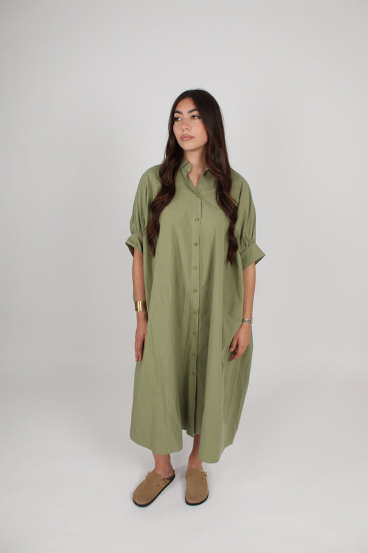 Robe chemise ample kaki